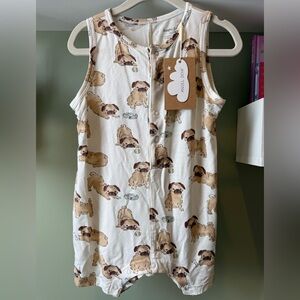 Angel Dear Pug Print Sleeveless Shortie Bamboo Romper - NWT